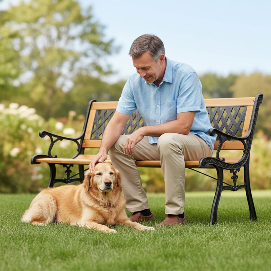 Banc de Jardin Noir MIRT avec Bois laqué et Pieds en fonte, Largeur 127 cm - 9