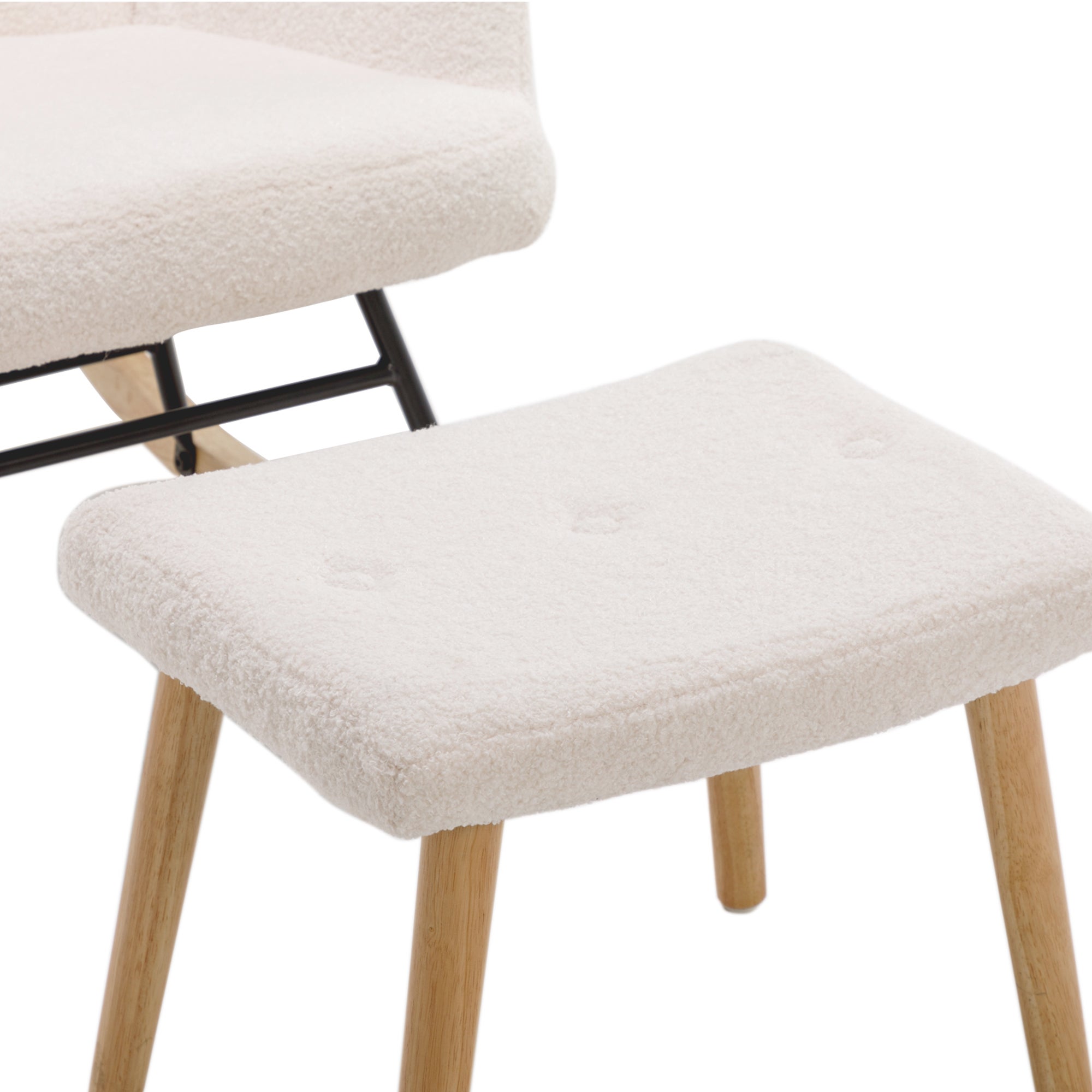 Fotel bujany z zagłówkiem i podnóżkiem - 65 x 82 x 94 cm - Tkanina pluszowa - Biały - 6