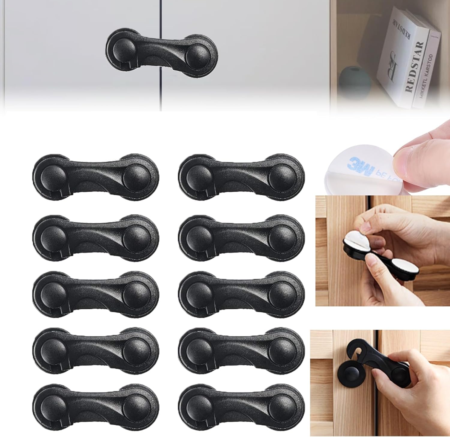 Sicurezza Bambini: 2 Serrature Per Porte Senza Fori Con Adesivo 3M VHB – Facili Da Installare In 3 Minuti! (Grigio)
