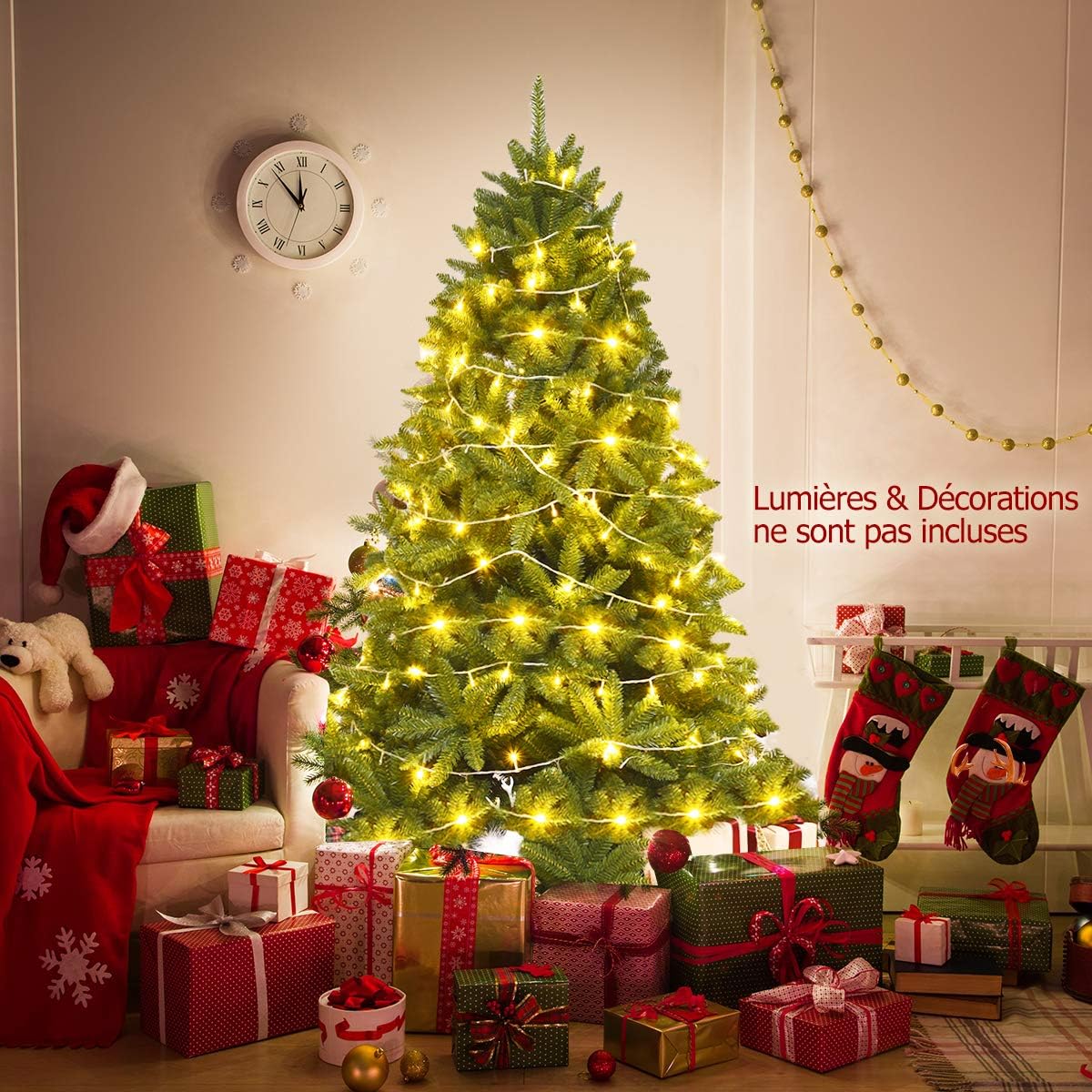 Árbol de Navidad Artificial, 1250Ramas de PVC Ignífugo, Apertura Automática, Decoración Navideña para el Hogar, Verde (180 CM) - 9