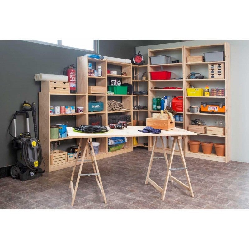 Cavalletto pieghevole in legno per lavorazione del legno e fai da te 74x73,5 cm | Cavalletto per montaggio assi e taglio legno - 4