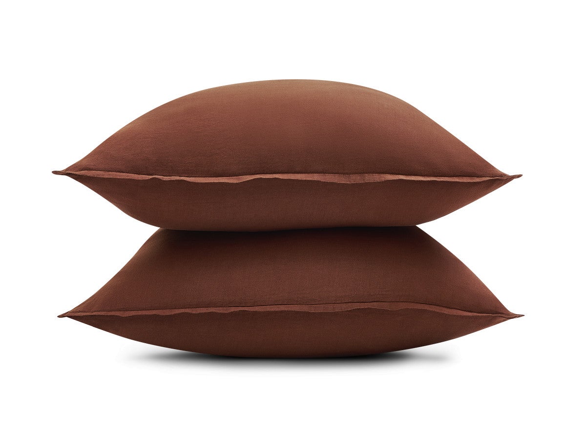 BOBOCHIC Parure de lit en Lin lavé ARES avec une housse de couette, 2 taies d'oreiller Terracotta 220x240 - 6