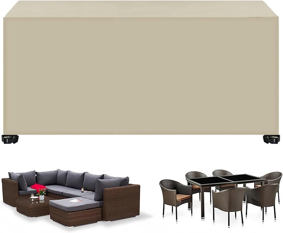 Pokrowiec ochronny na meble ogrodowe wykonany z tkaniny Oxford 420D, 87 x 87 x 77 cm, wodoodporny i odporny na promieniowanie UV, beżowy