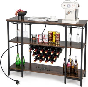 Mobile Bar Angolare Con Portabottiglie - Legno E Rete Metallica | Ripiano Regolabile | 48x48x130 Cm - Foto 5