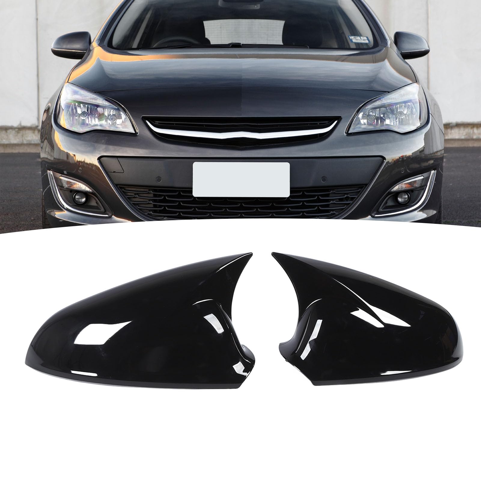 Coppia di copri specchietti retrovisori neri lucidi che migliorano l'aspetto del veicolo e lo sostituiscono per Vauxhall Astra J MK6 - 2