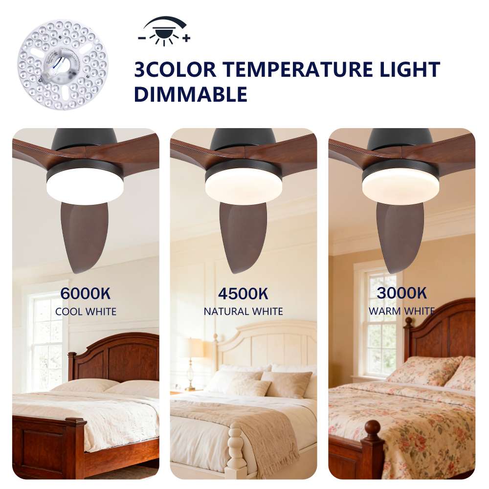 Ventilateur de plafond moderne de 106 cm en bois naturel, moteur DC silencieux, bruit inférieur à 35 dB, installation au plafond, pour salon - 8
