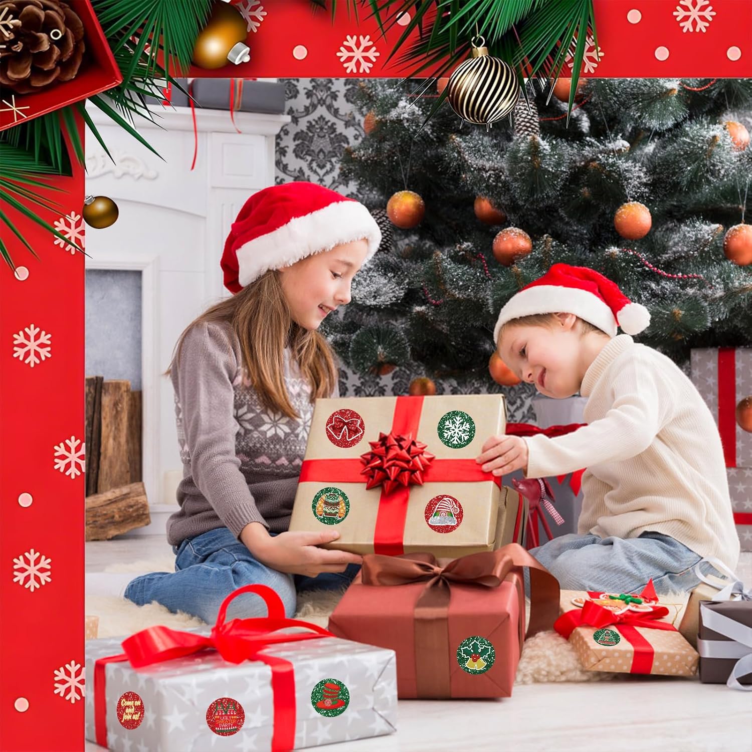 360 Pcs Etiquettes Autocollante Noël, 9 Motifs Etiquette Stickers Noel Rondes 3,8 cm Joyeux Autocollants de Noël Autocollants Décoratifs pour Envelopp - 4