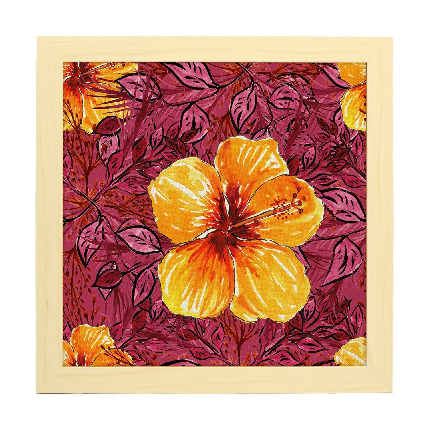 Affiche De Fleur Et De Nature. Carré Carré Plein Bonheur, Illustré De Dessins De Couleur. Cadre Noir - 2