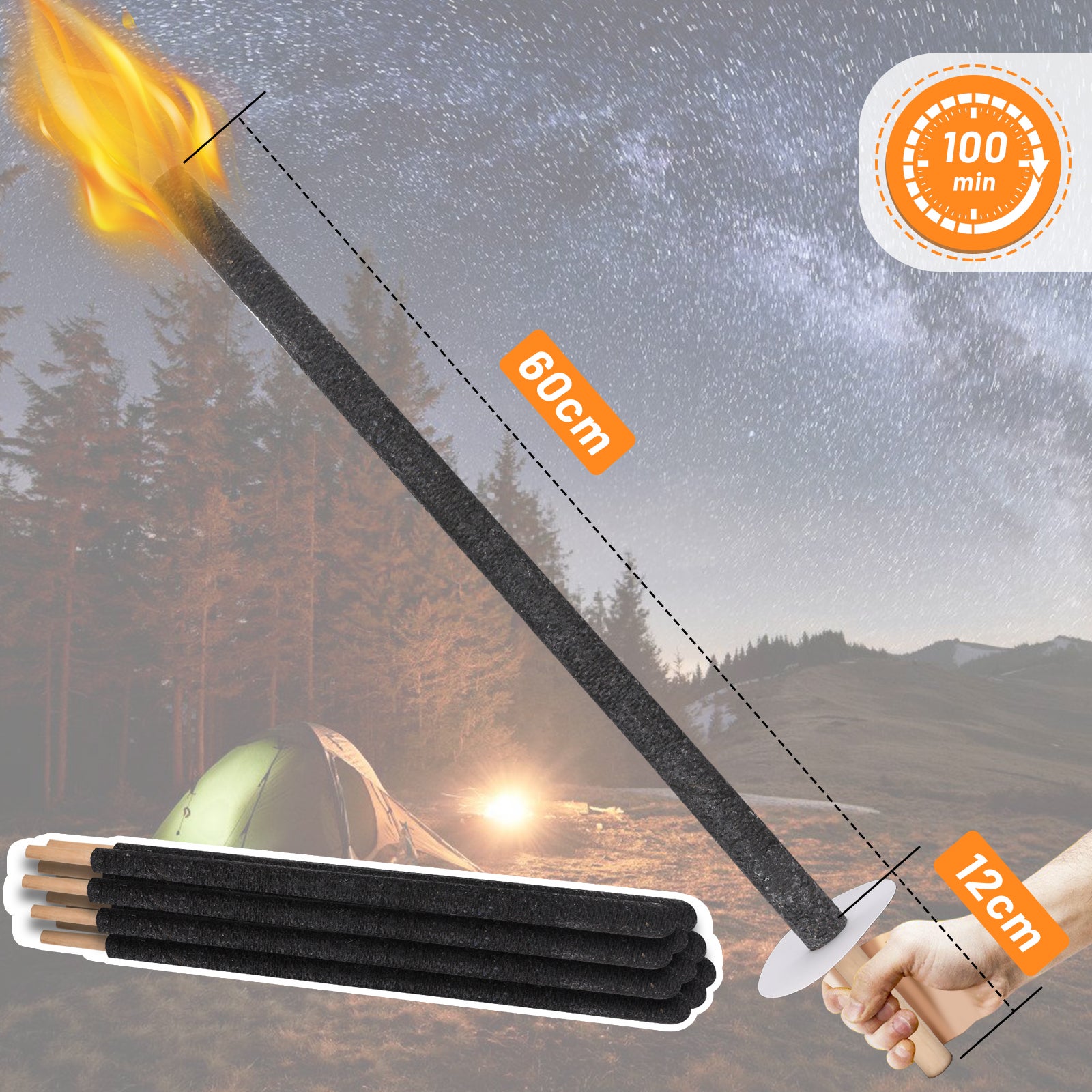 Froadp Lot De 10 Torches En Cire, 72 Cm, Durée De Combustion De 100