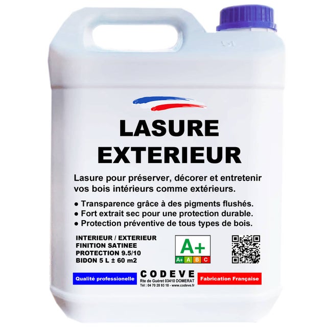 Lasure Bois Exterieur - 4x5 L - Codeve Bois - Chêne moyen - Pour Une Protection Efficace De Vos Bois En Climat Difficile.