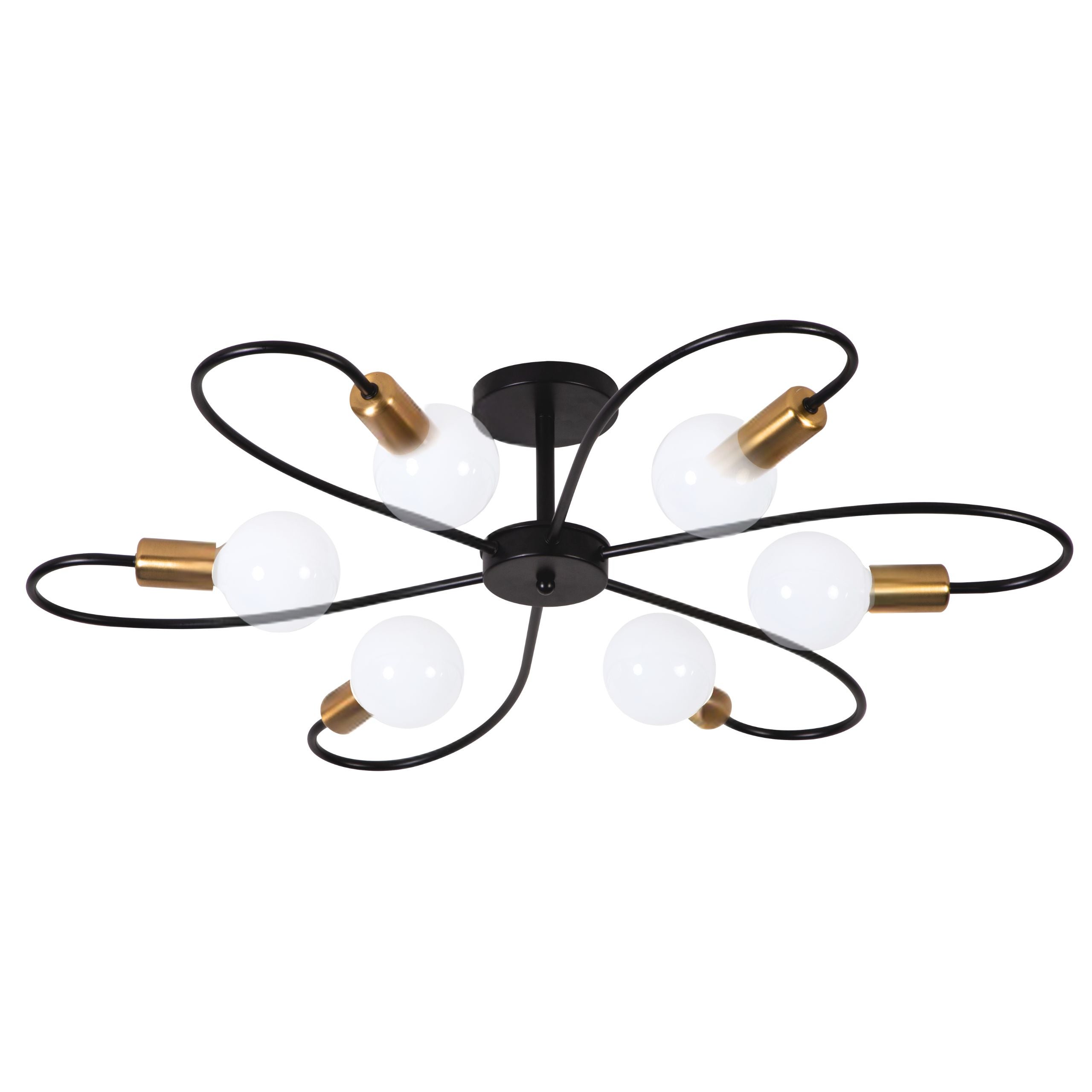 Lampa sufitowa wisząca 6x E27 Czarna Złota GLAMOUR ozdobna dekoracyjna 6 punktów światła metalowa - LEDHOFF