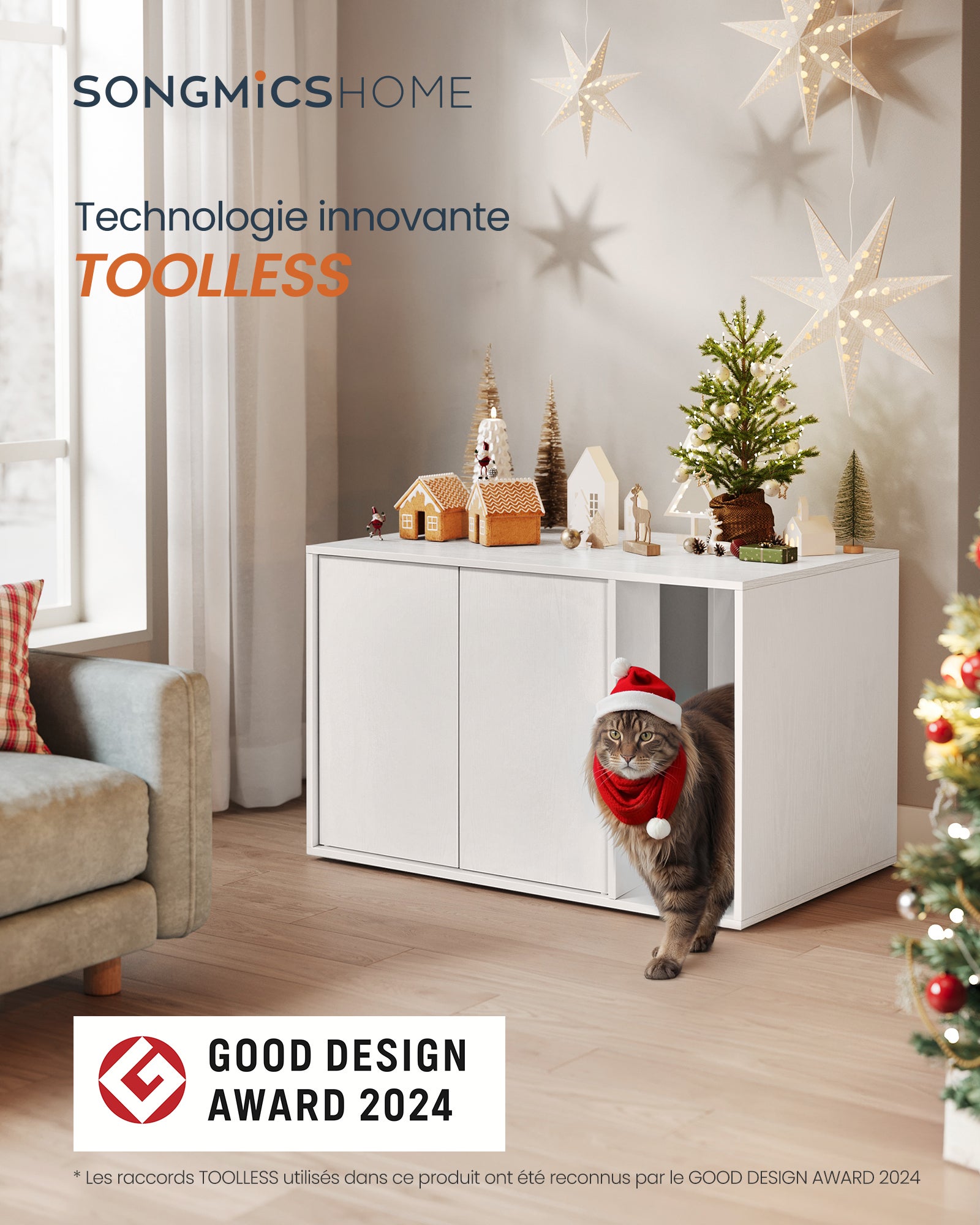 Assemblage Ultra-rapide sans Outils Toolless, Cache-litière, pour Grands Chats, Porte à Ouverture par Pression, Table, Blanc Neige - 2