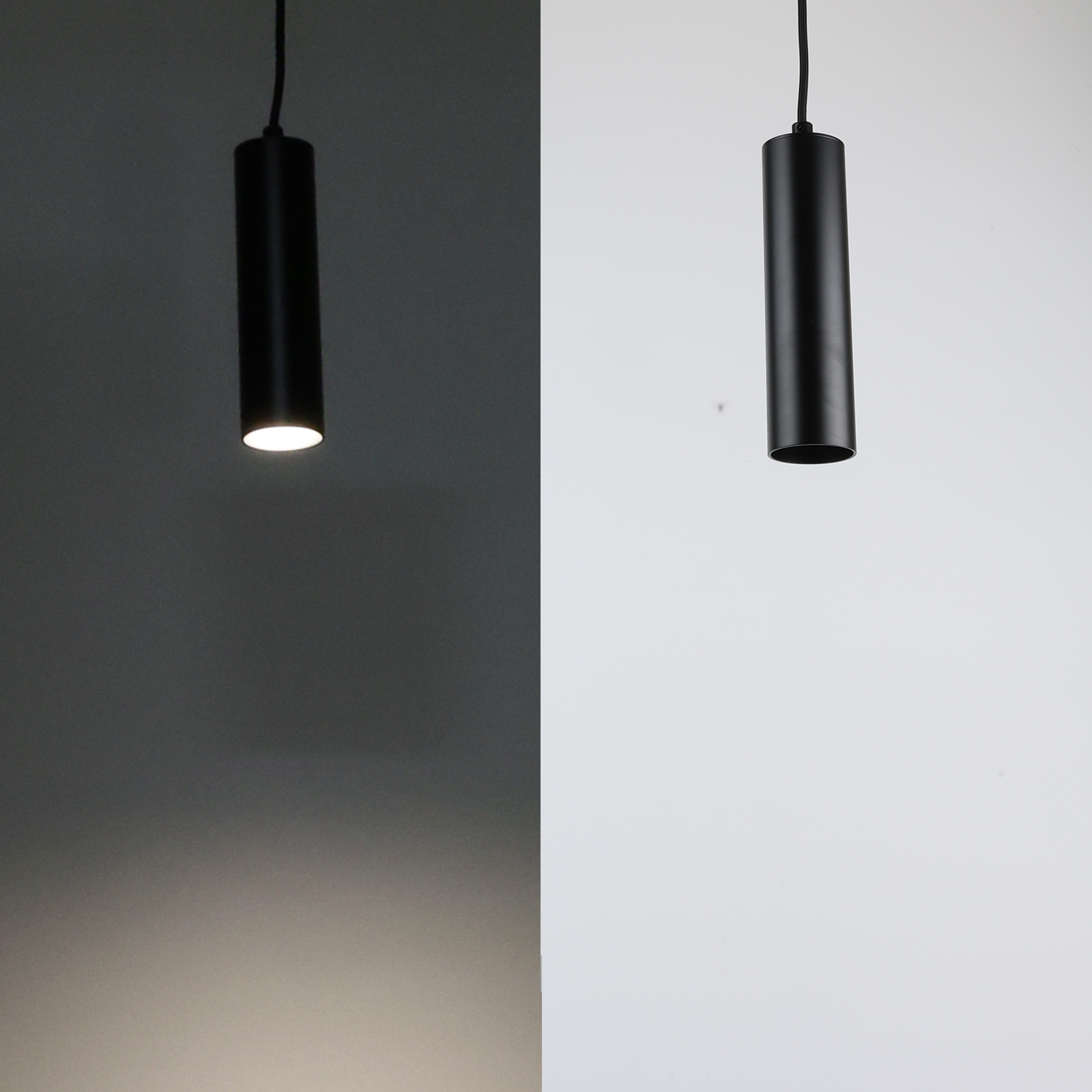 Lampada a sospensione moderna in alluminio nero minimalista a forma di tubo 20 cm con portalampada GU10, altezza regolabile. - 9