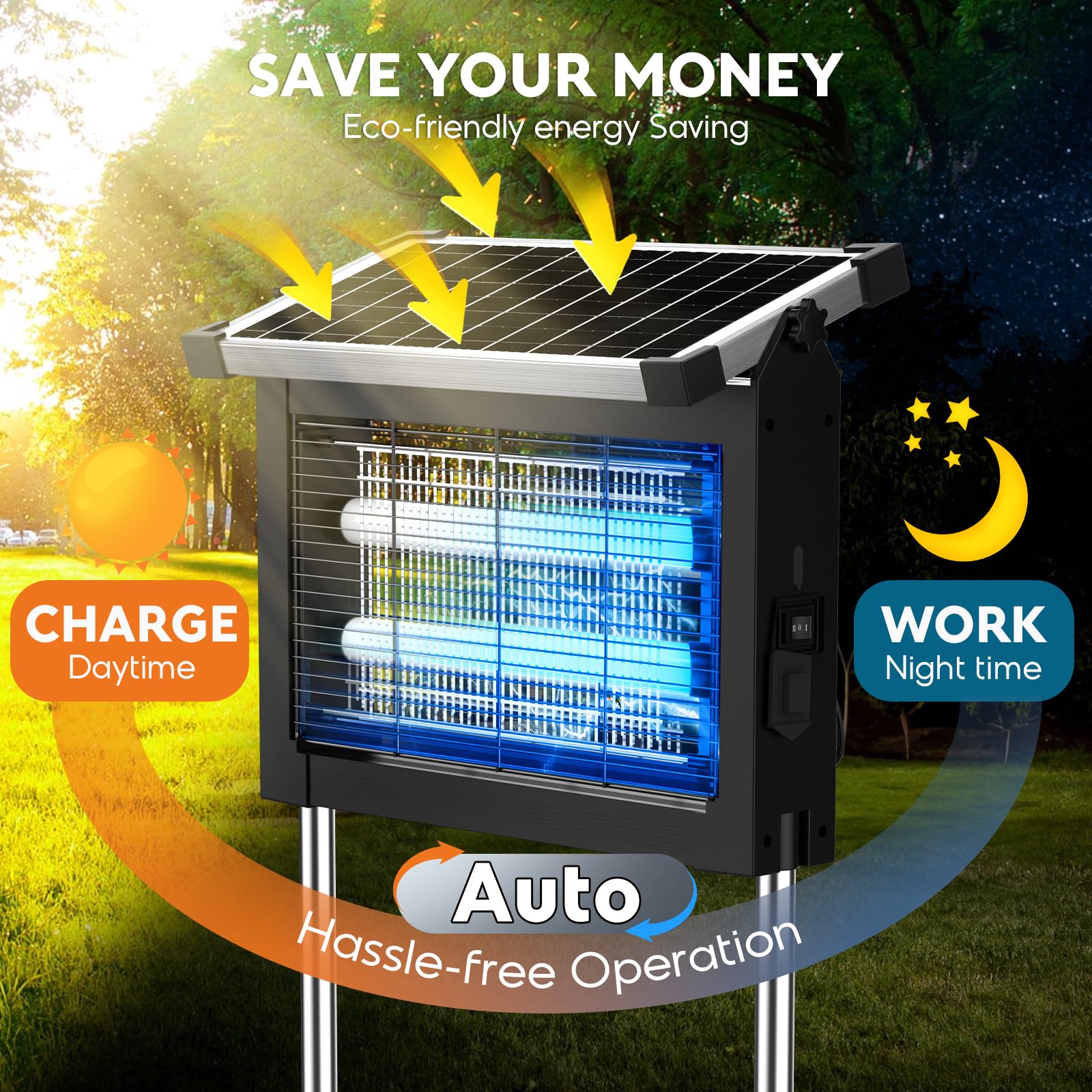Tue Mouche Electrique,Solaire Piege a Moustique Exterieur,Anti Moustique Jardin Rechargeable USB,Lumiere Anti Moustique pour Le Camping - 3