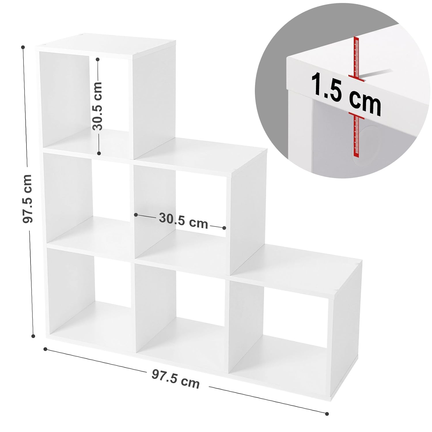 VASAGLE Bibliothèque, Étagère Escalier, Cloison Séparateur, Meuble de Rangement, 6 Compartiments, pour Bureau, Salon, Chambre, Blanc - 5