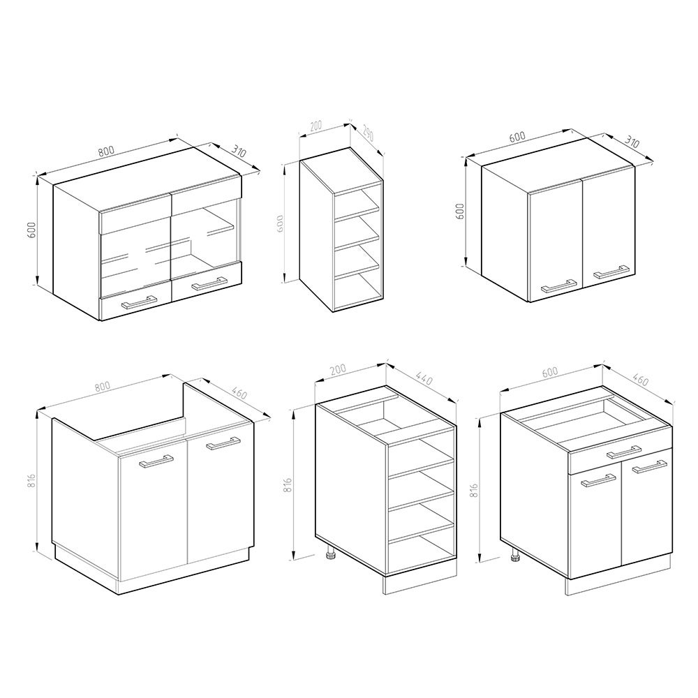 Vicco Cuisine R-Line, Blanc brillant/Chêne doré, 160cm sans PT - 2