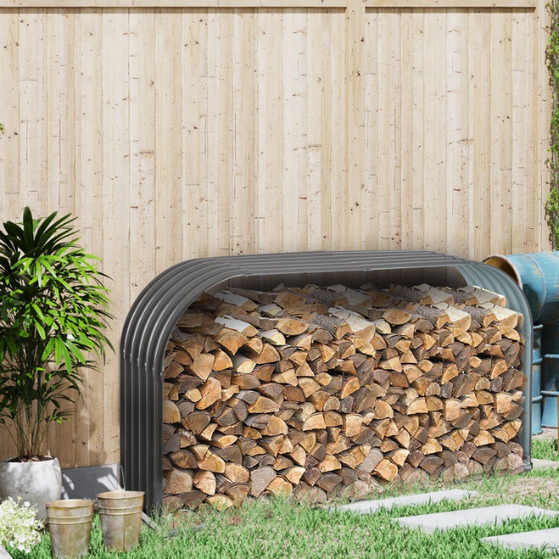 0,85 m³ stalowy, szary, pojemnik na drewno kominkowe – solidny, trwały i stylowy pojemnik na drewno do użytku na zewnątrz