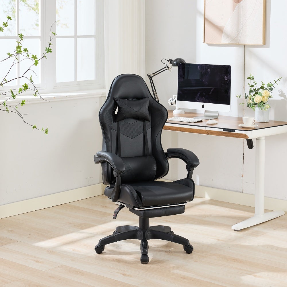 WOLTU Sedia Gaming - Poltrona Ufficio con Supporto Lombare e Poggiatesta - Altezza Regolabile Tessuto a rete- Nero + Rosa