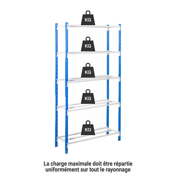 Rayonnage d'atelier 5 niveaux - Module de départ - 2000x1000x400mm - Charge max 150kg/niveau - RAYATL/GAL/1040/D - 5
