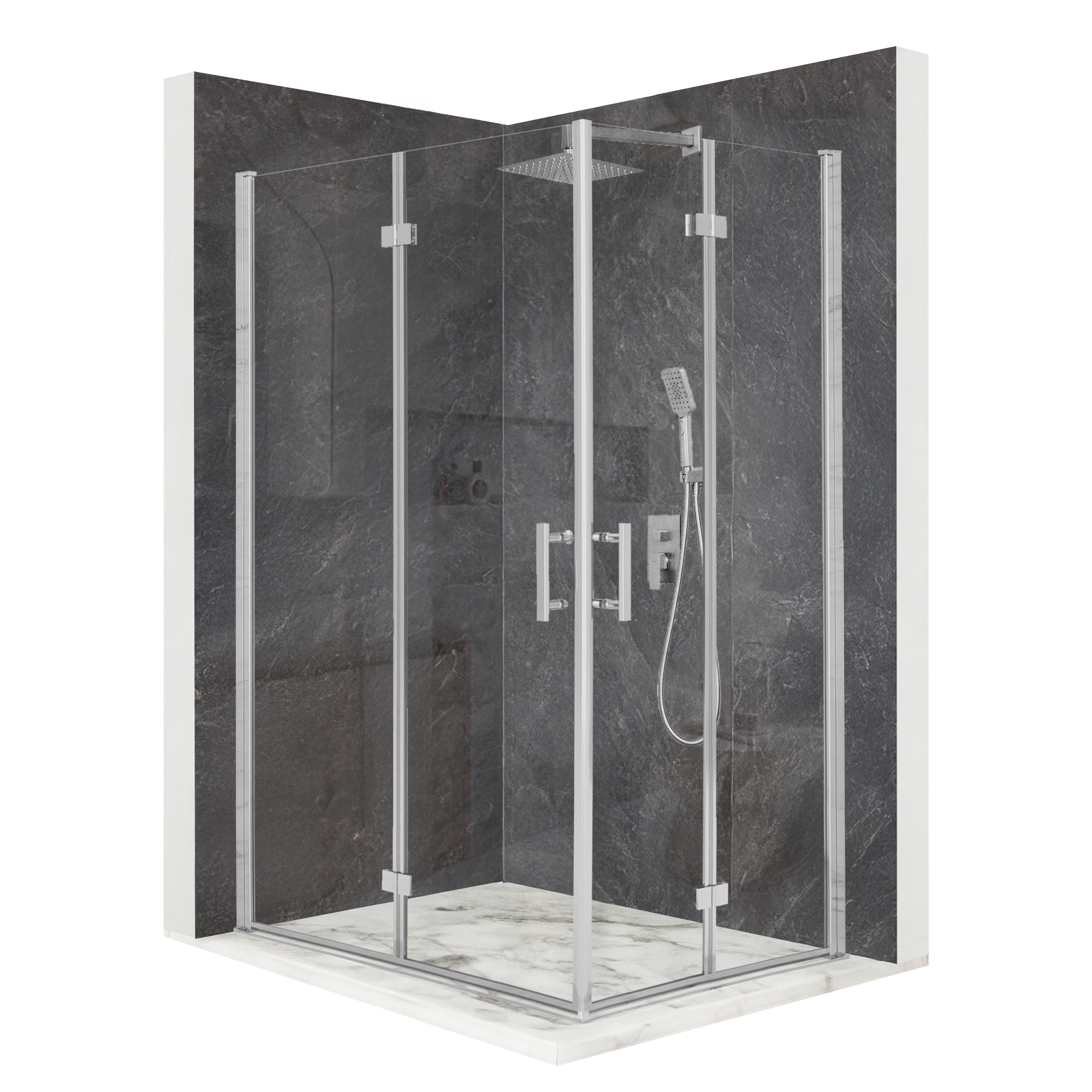 Kabina prysznicowa prostokątna drzwi uchylne srebrna 120x100cm szkło 6mm + powłoka