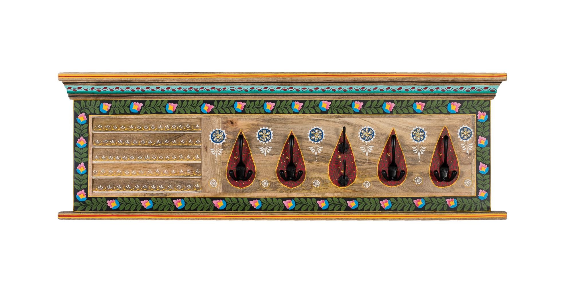 Mural Porte-manteau en bois de manguier peint à la main