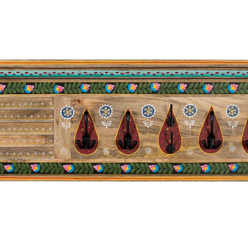 Mural Porte-manteau en bois de manguier peint à la main