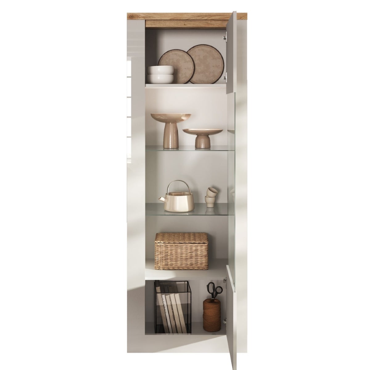 Vitrine moderne 1 porte laqué blanc et bois + led ARIA - 6