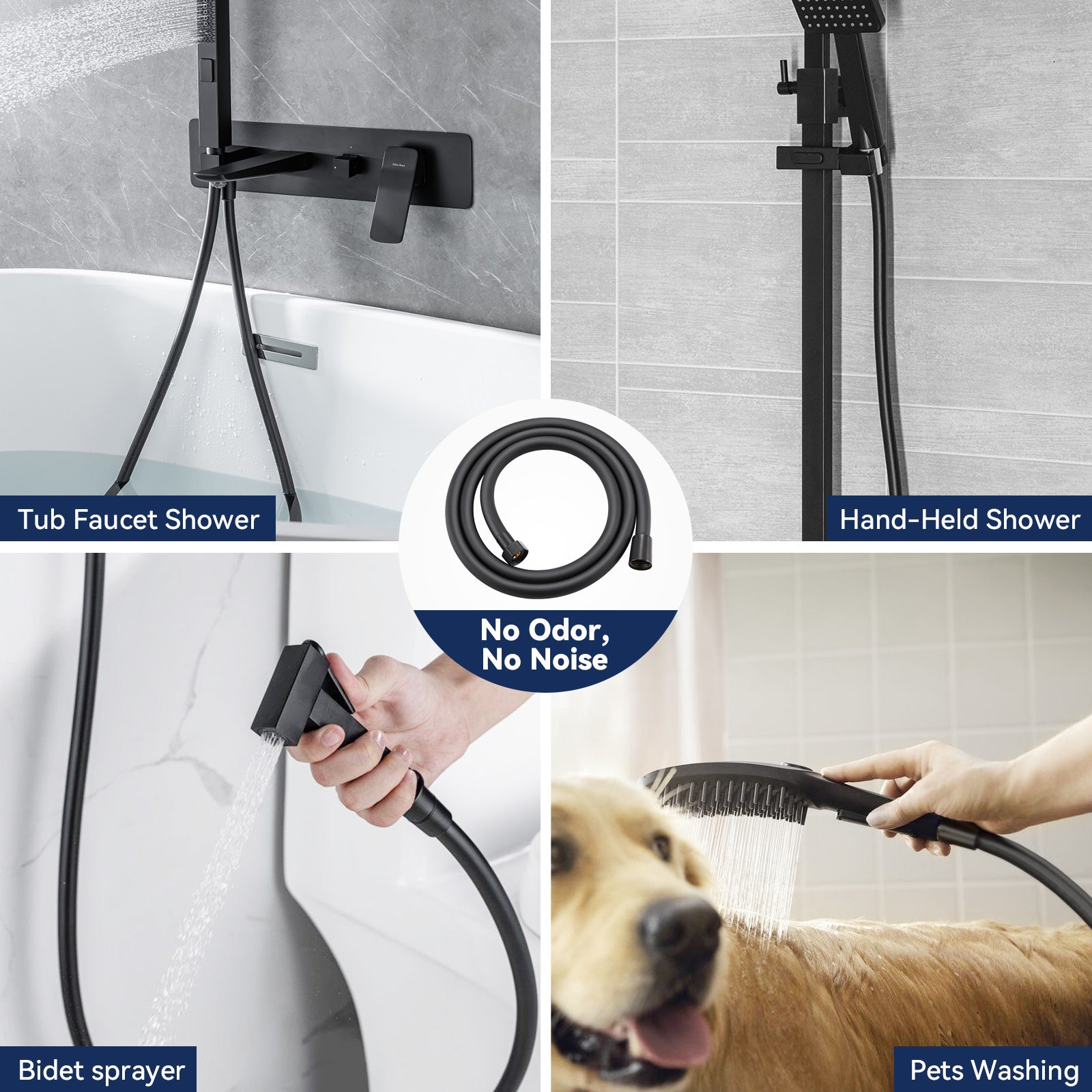 Lonheo max Flexible de Douche Universel (G1/2 pouces,1.5M),Noir， Tuyau de Douche Anti-Torsion et Anti-Pliure - 9