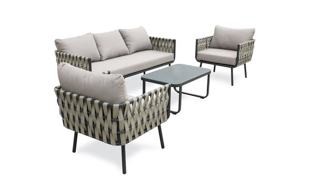 Salon de jardin 5 places avec lanières de tissu tressées grises ANTIBES - DCB GARDEN