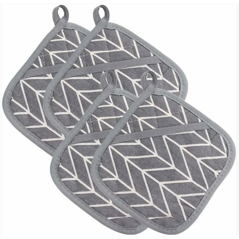 4 sztuki antypoślizgowych silikonowych i bawełnianych rękawic kuchennych, odpornych na ciepło, w kolorze szarym