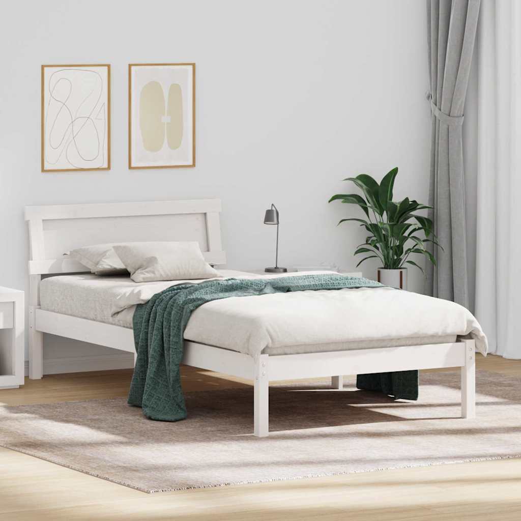 Ramka łóżka Z zagłówkiem Biały 100 x 200 cm Lite drewno sosnowe vidaXL