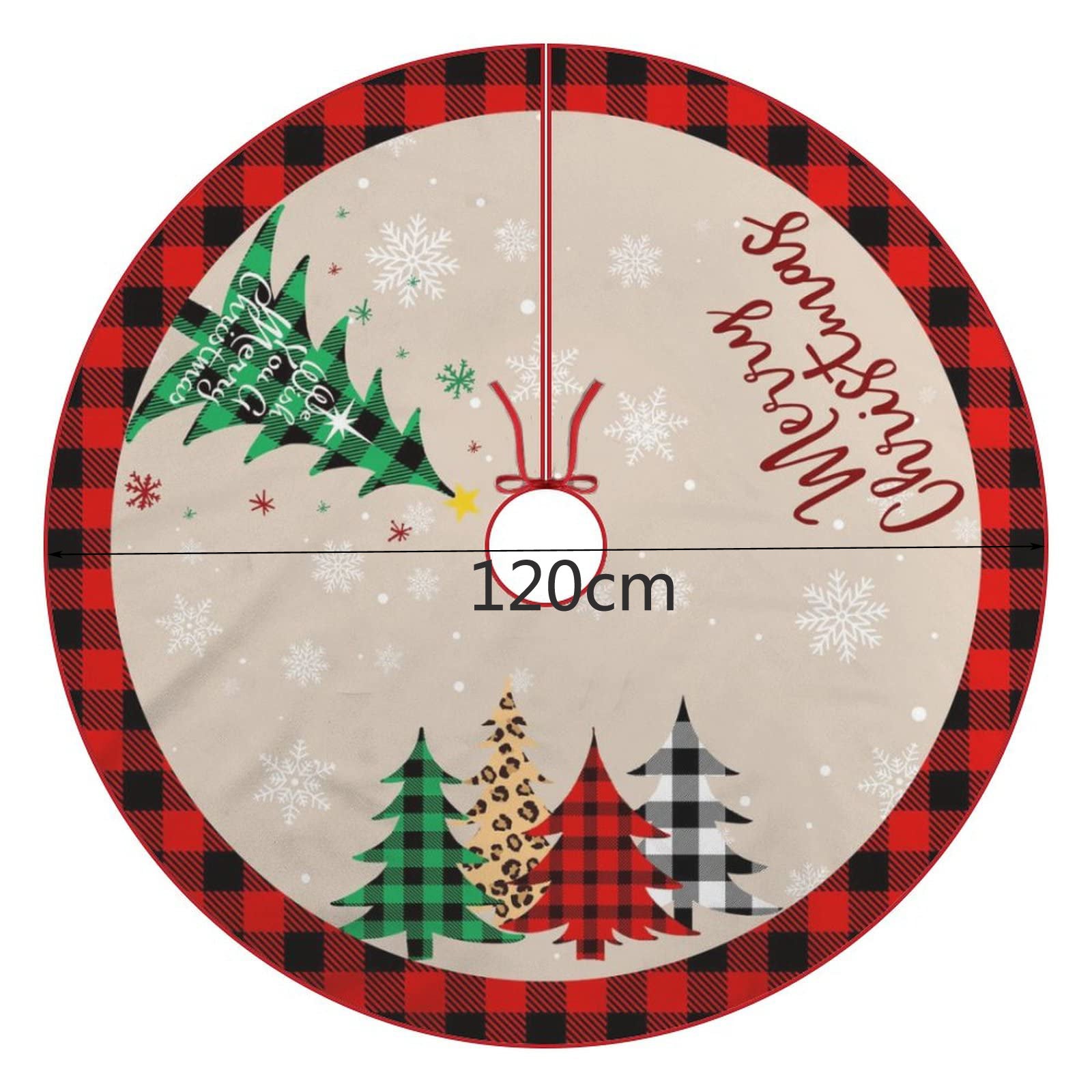 Gonna Per Albero Di Natale Rustica 122cm - Quadri Di Bufalo Rosso, Morbida In Poliestere, Regolabile