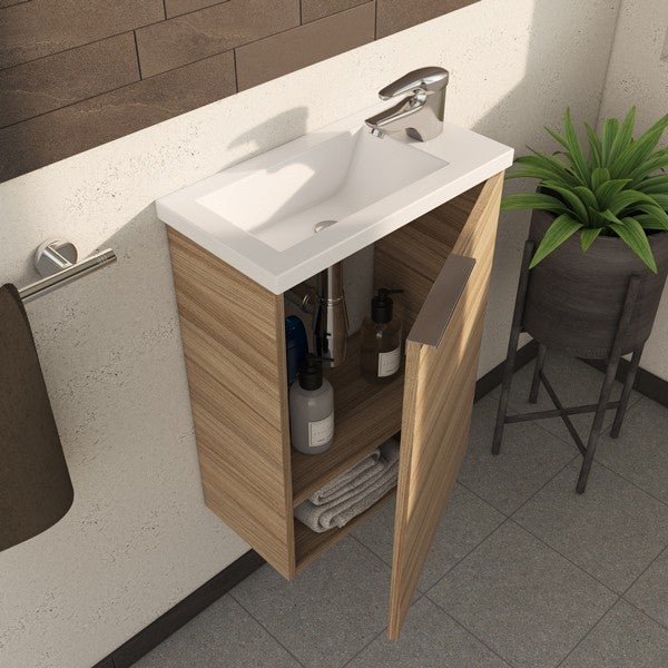 Mobile Bagno Sospeso 40 Cm Rovere Salvaspazio Con Lavabo E Specchio Compact - 5