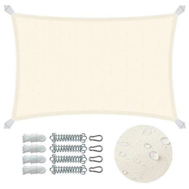 Voile d'ombrage Rectangulaire en Polyester Imperméable avec Kit de Montage 3x2m Beige VOUNOT®