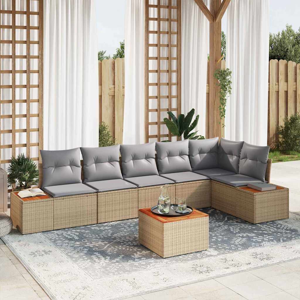 Zestaw Sof na Ogród z poduszką 7 pcs Beżowy Polirattan vidaXL