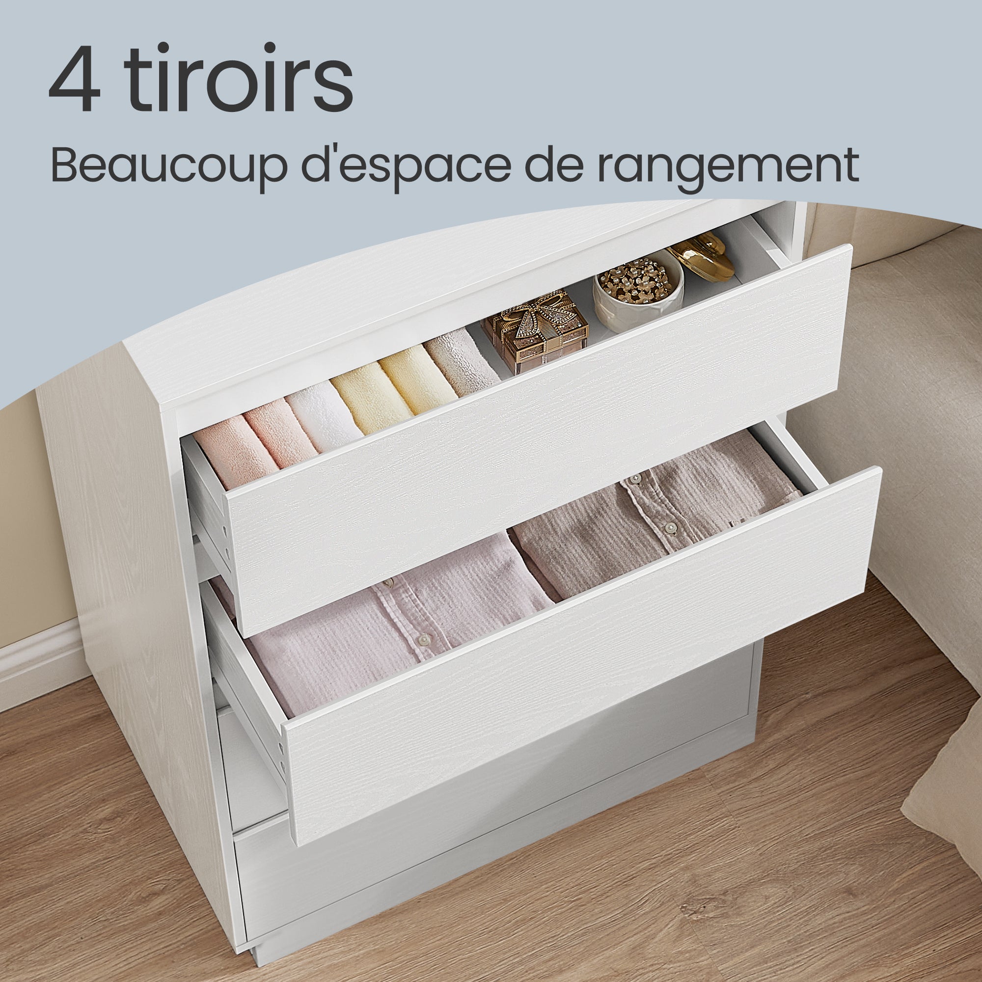 Commode 4 Tiroirs, Meuble de Rangement, 40 x 60 x 97,4 cm, Style Moderne, Blanc - 4
