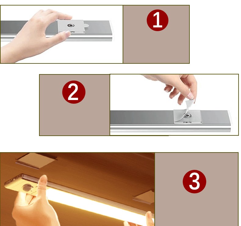 Iluminación magnética para armarios, inalámbrica, regulable, ideal para cocina y escaleras, 30 cm, luz tricolor - 5