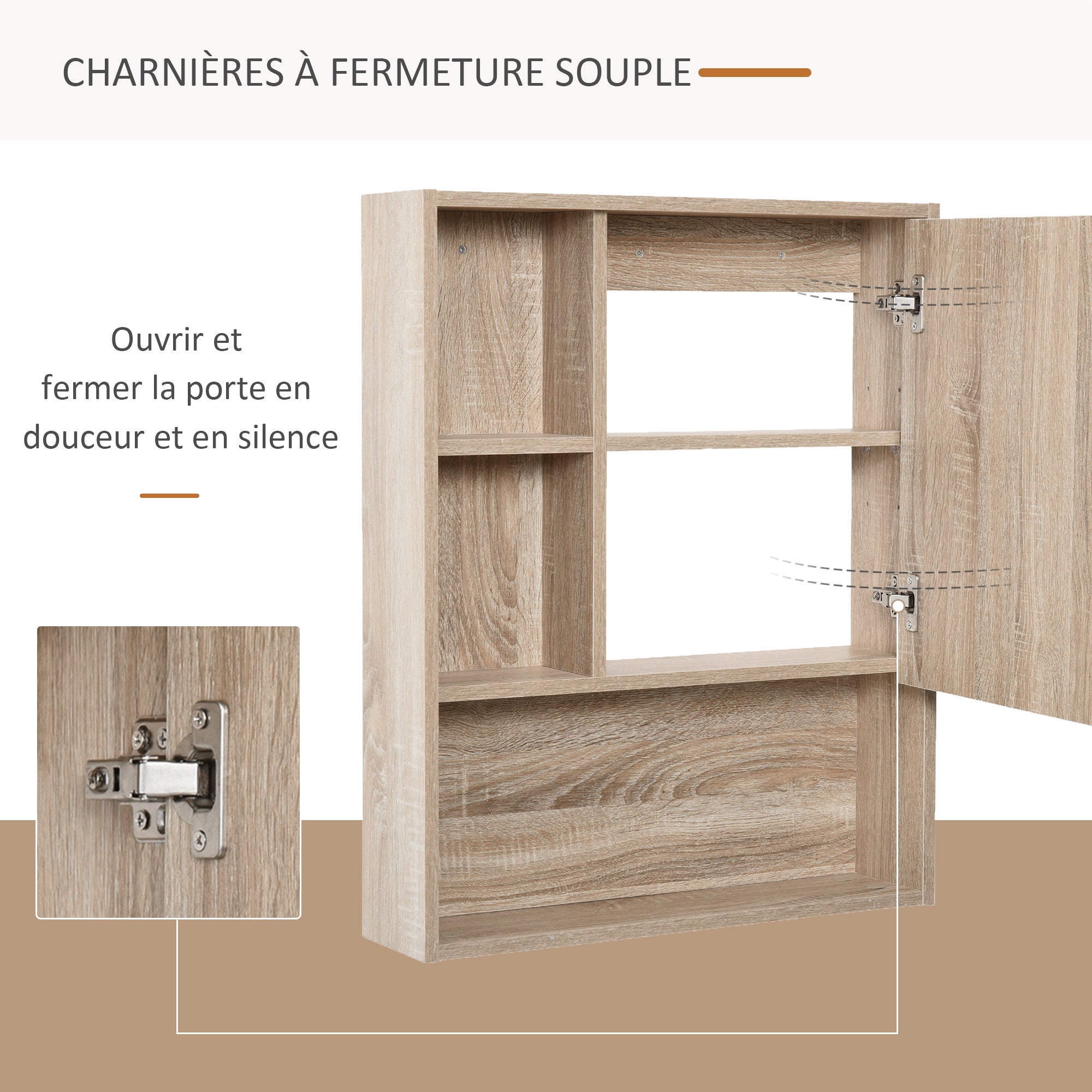 Armoire Murale avec miroir pour salle de bain Meuble de Rangement suspendu Couleur Bois de chêne dim. 60Lx15lxH76cm - 9