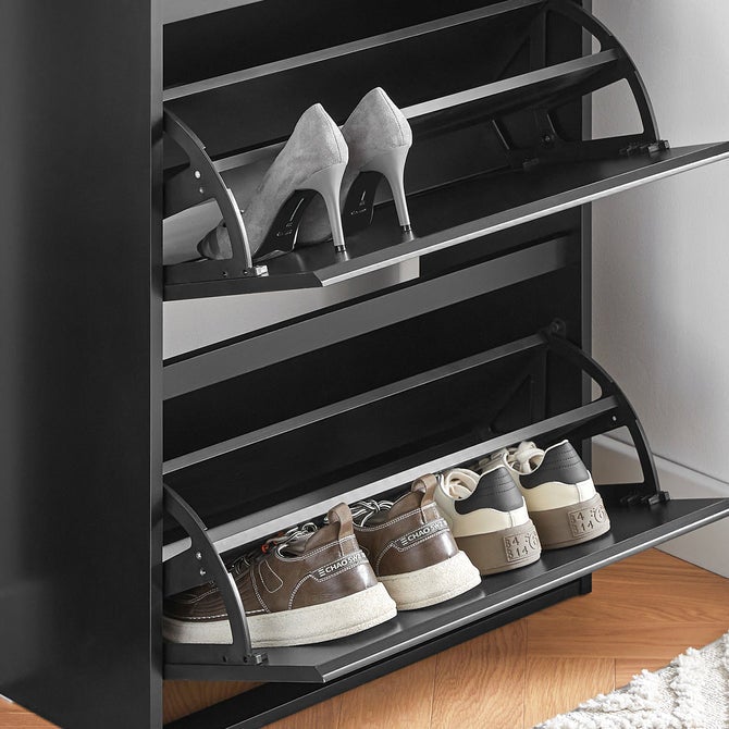 SoBuy Meuble à Chaussures Meuble d'entrée Meuble de Rangement à Chaussures avec 3 Abattants, Noir, FSR165-H-SCH - 6