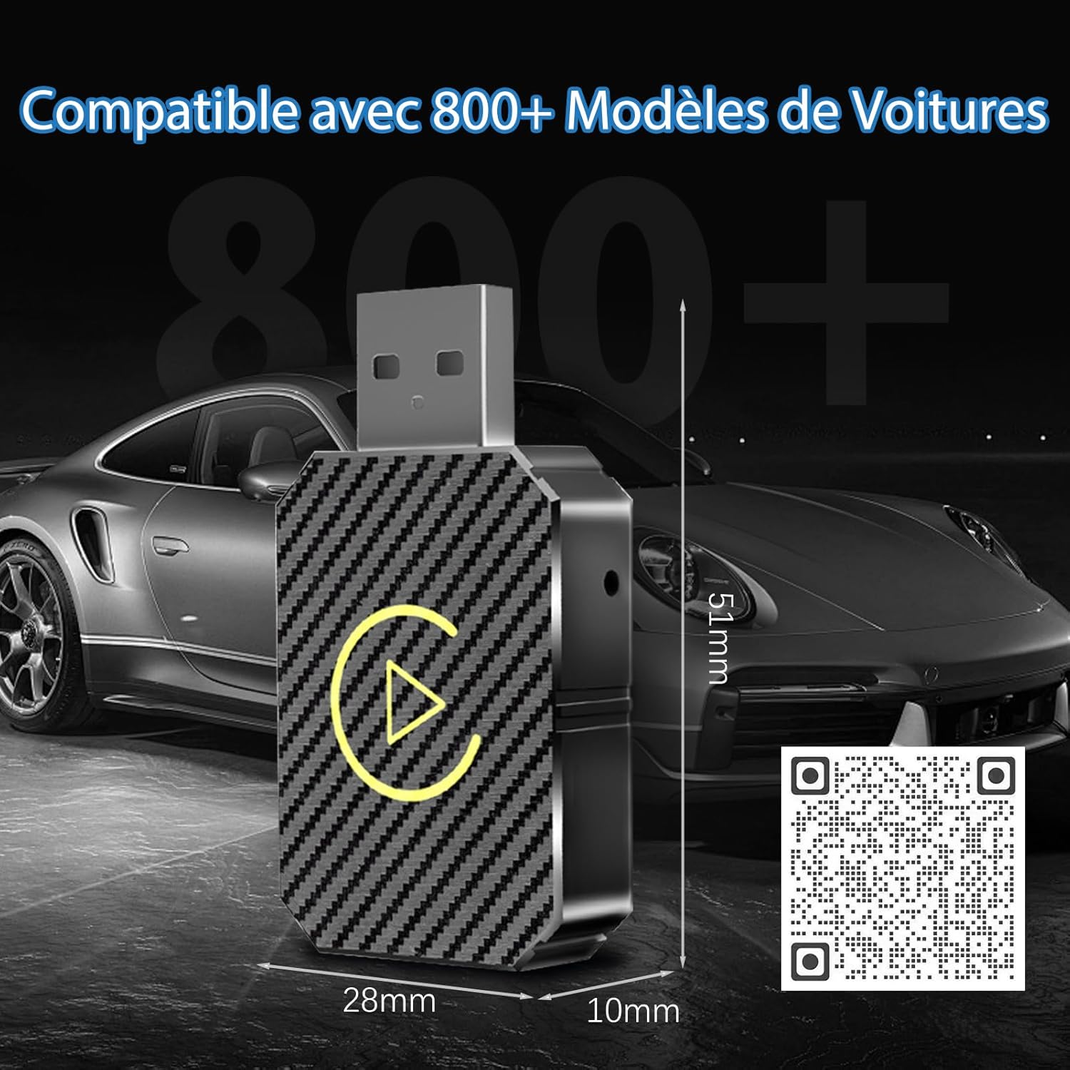 Adaptateur CarPlay sans fil avec câble d'extension USB A-C et Type-C, filaire vers sans fil, pour voitures 2016 et ultérieures et iOS 10+ - 7