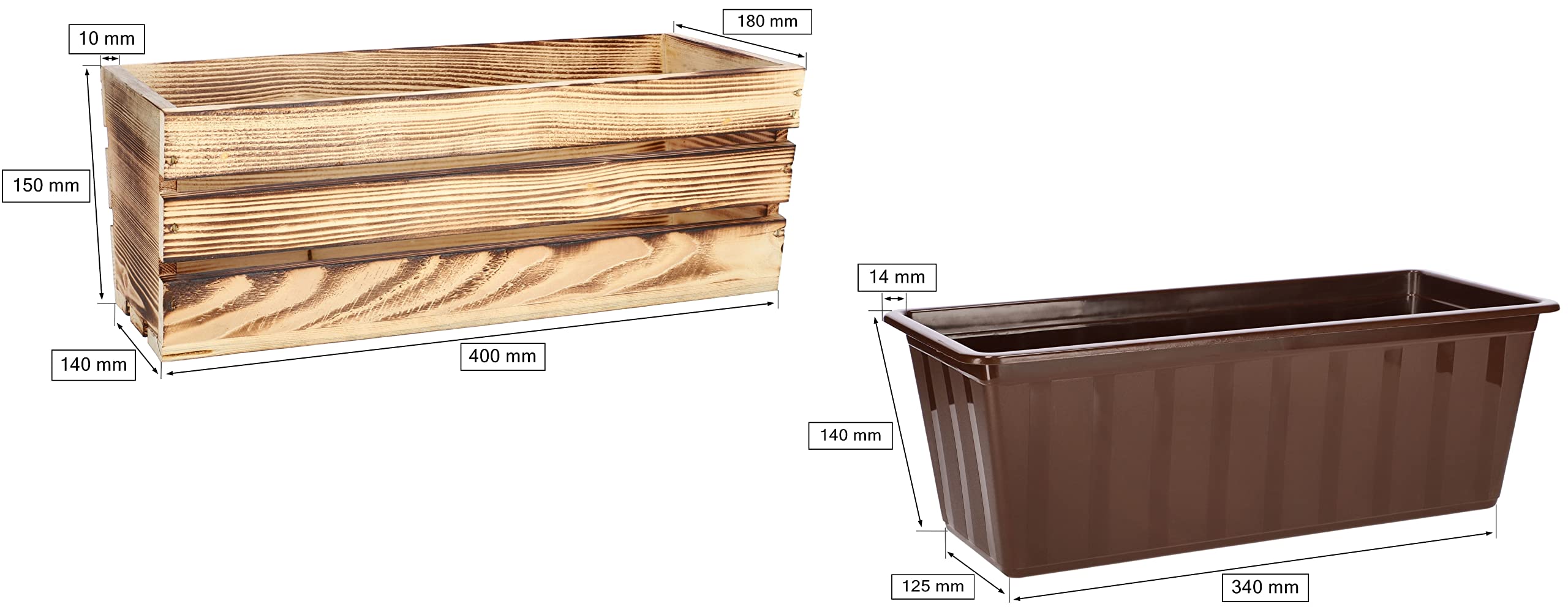 Jardinière en Bois Brûlée avec Insert en Plastique 40 x 18 x 15 cm - KOTARBAU - 2