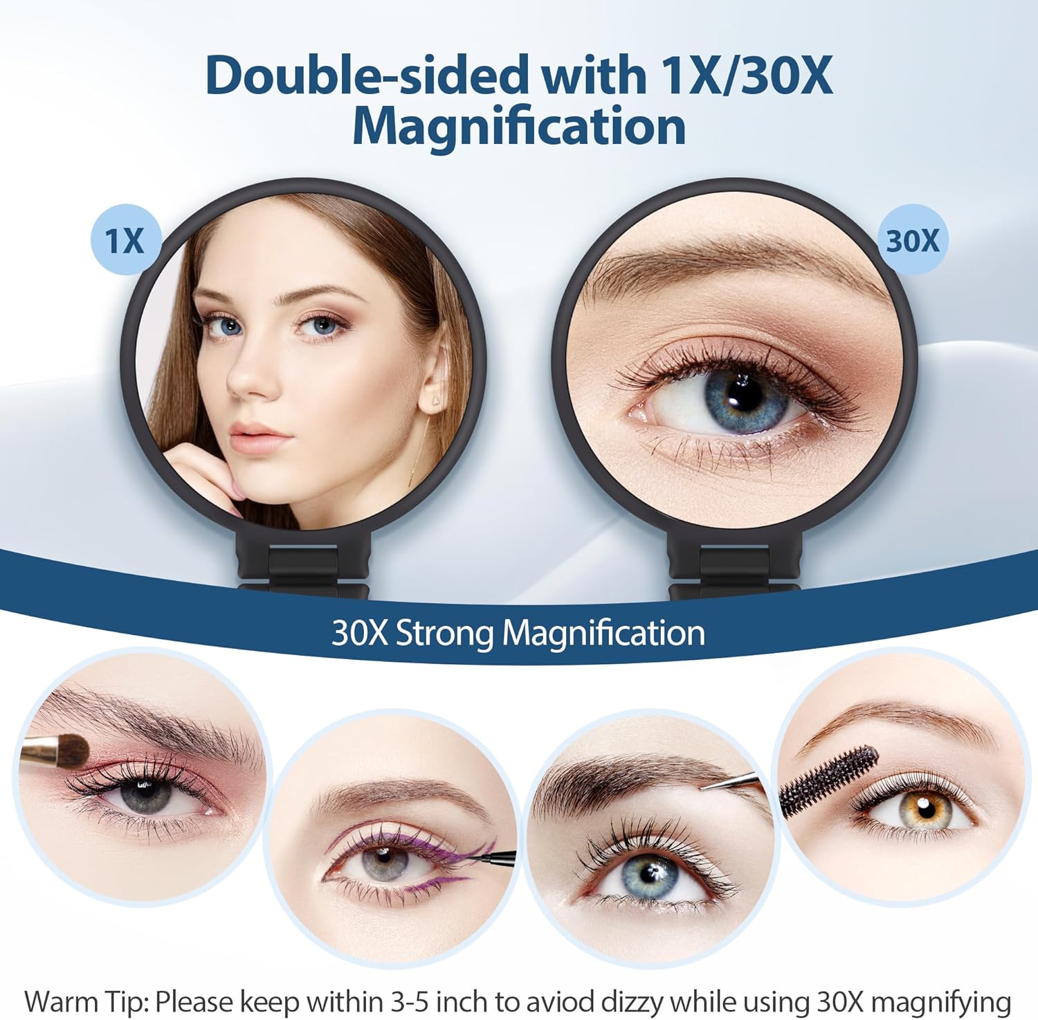 Specchio Ingranditore 30x Portatile Pieghevole Con Maniglia 360° – Per Trucco Di Precisione