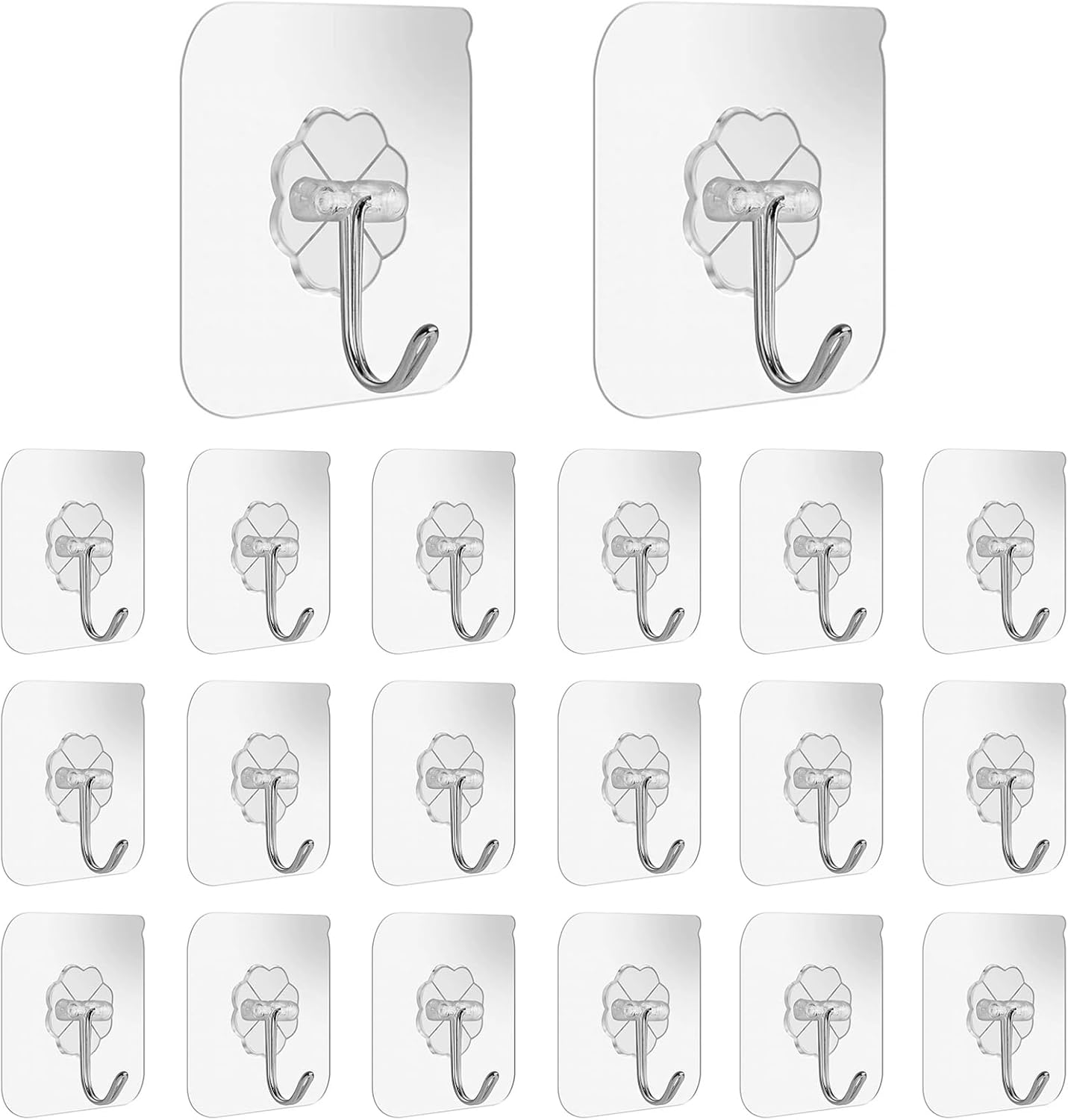 Opakowanie 20 samoprzylepnych haczyków, bez wiercenia, przezroczystych i wodoodpornych, do kuchni, łazienki i na ścianę.