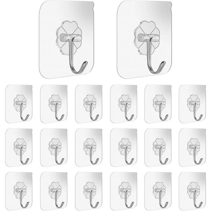 Opakowanie 20 samoprzylepnych haczyków, bez wiercenia, przezroczystych i wodoodpornych, do kuchni, łazienki i na ścianę.