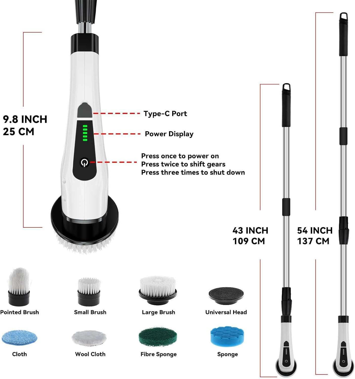 Brosse de Nettoyage éLectrique Rotative, Brosse de Nettoyage de Salle De Bain, 7 TêTes de Brosse RemplaçAbles, Extension RéGlable et 2 Vitesses - 8