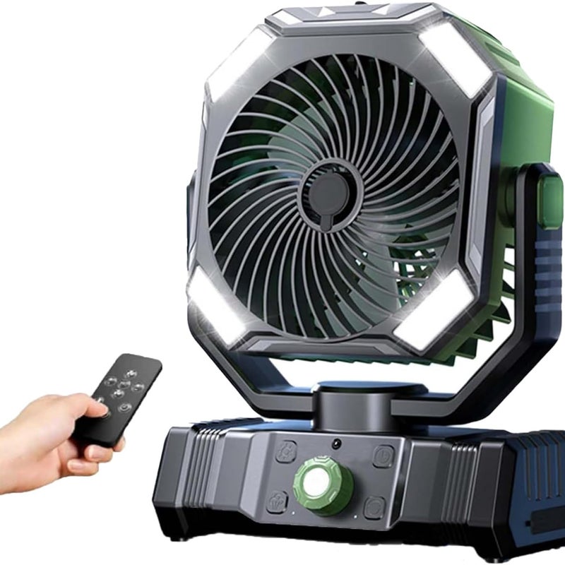 Wentylator kempingowy, wyjątkowo długi czas pracy na baterii, ładowany przez USB, z pilotem, 4 prędkościami i timerem (zielony)