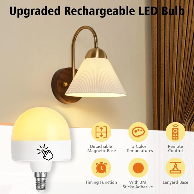Lampadina LED Ricaricabile E27 con Telecomando, Dimmerabile, Magnetica, Batteria Integrata, 3 Temperature Colore + 9 RGB, 480LM, 3 Timer, per Lampade Senza Corrente, Campeggio & Emergenza 4 Pack Lampadina LED Ricaricabile E27 con Telecomando, Dimmerabile, Magnetica, Batteria Integrata, 3 Temperature Colore + 9 RGB, 480LM, 3 Timer, per Lampade Senza Corrente, Campeggio & Emergenza 4 Pack