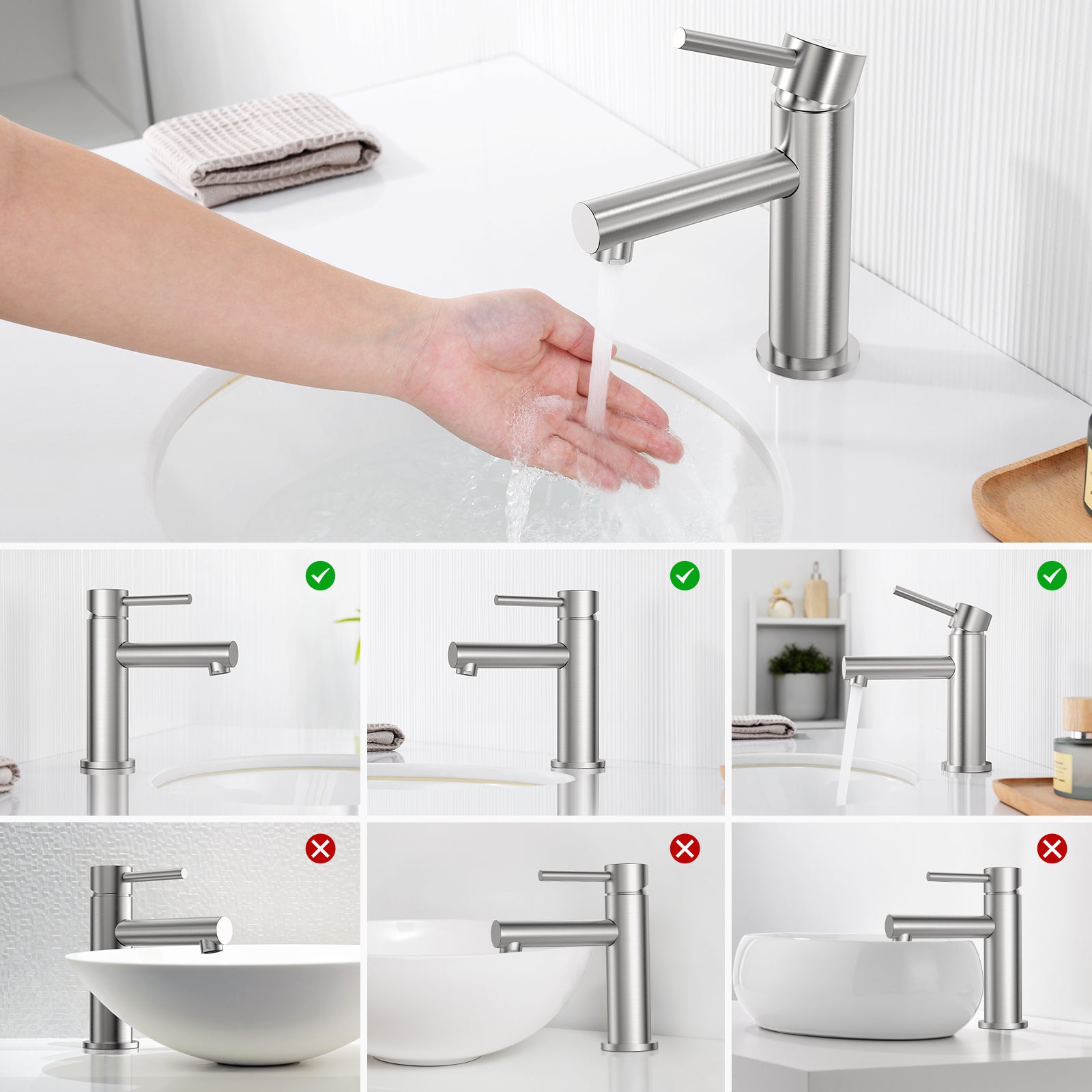 Cecipa max mitigeur de lavabo robinet de salle de bains robinetterie de lavabo en acier inoxydable Brossé,EU Modèle - 6