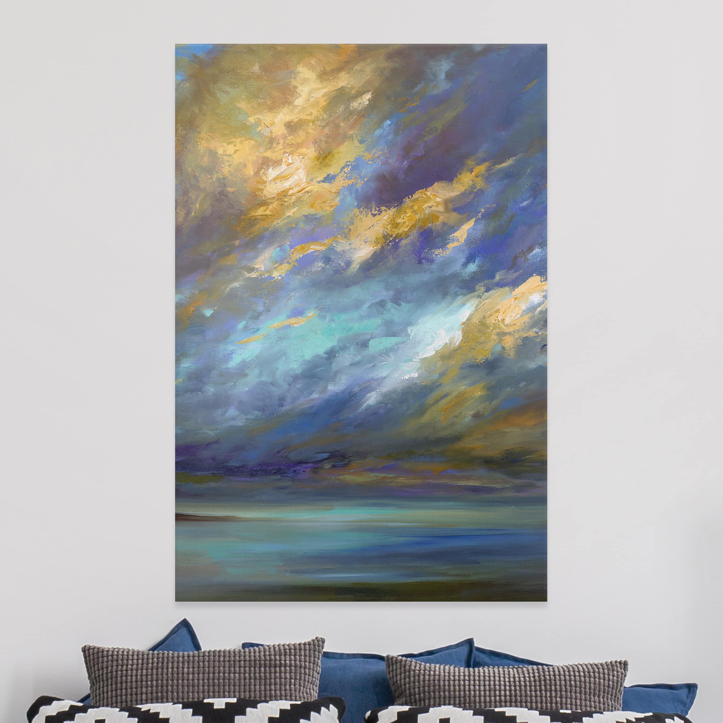 Lienzo cuadro en lienzo bastidor impresion en lienzo azul cielo playa mar abstracto pintura 300 cocina dormitorio salón pasillo 40 x 60 cm