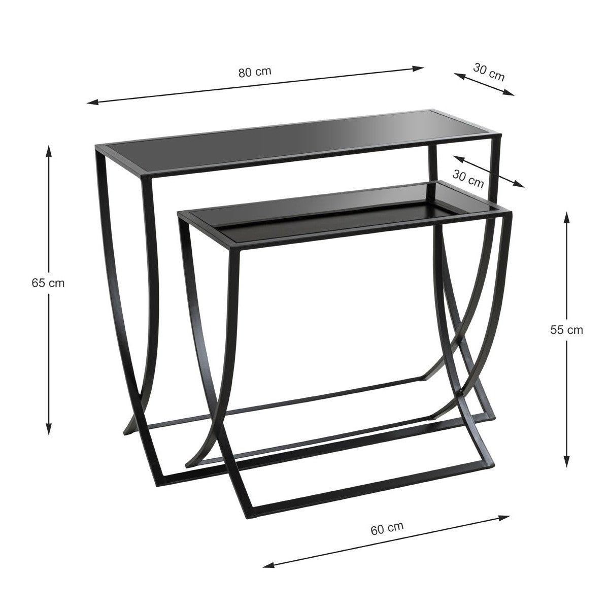Lot de 2 tables d'appoint 80 et 60 cm en métal et verre noir - MACEIO - 5
